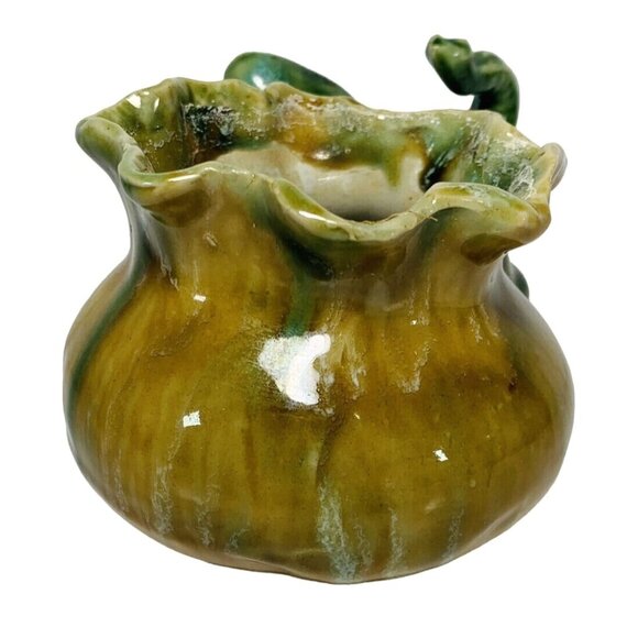 Majolica Glazed Elephant Planter Art Pottery VTG Succulent Ruffled Pot Vase Deco - Picture 5 of 13